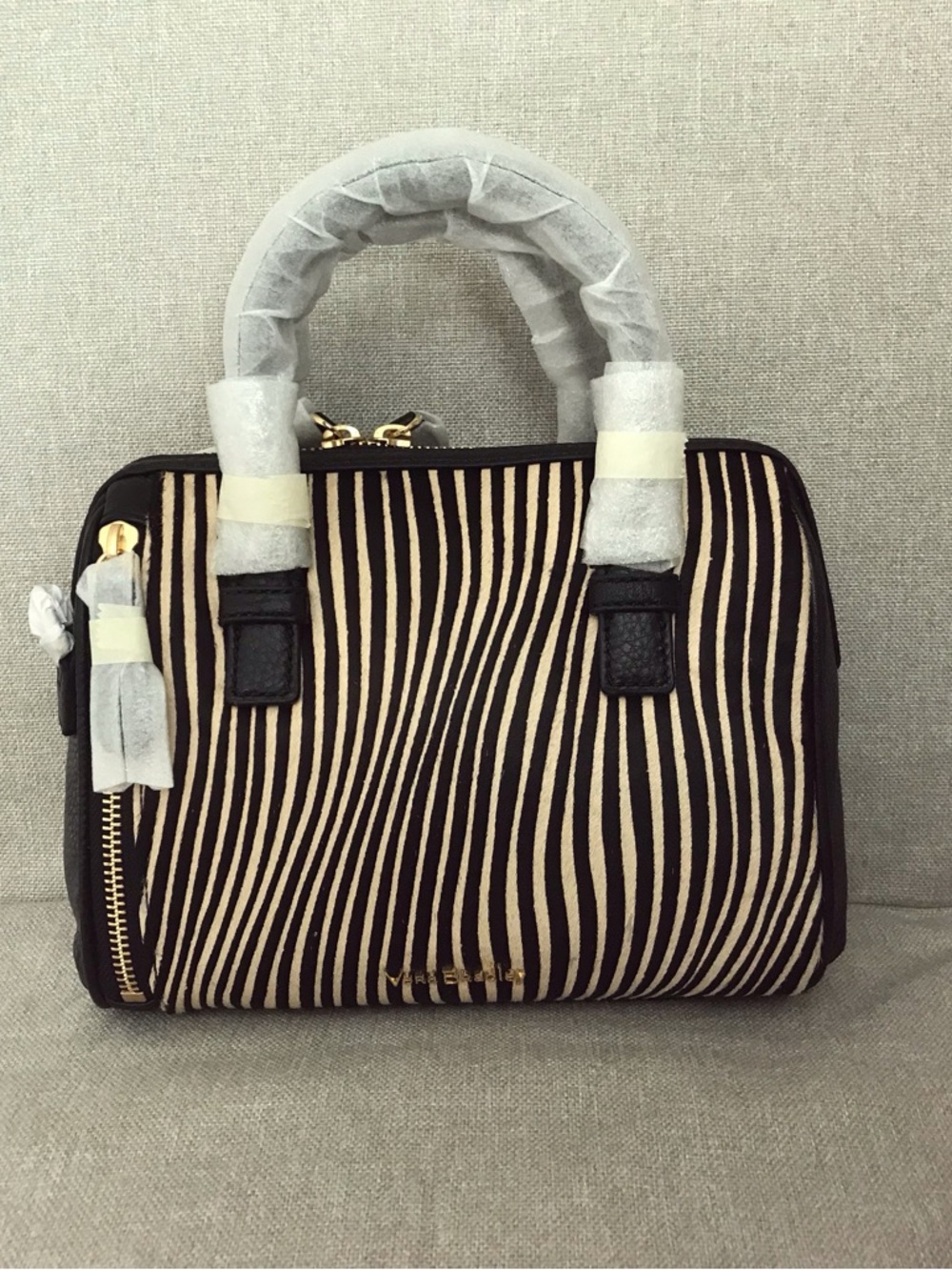 Striped Black and Tan Dome Satchel Bag